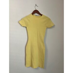Zara‎ Yellow Ribbed Knit Bodycon Mini Dress Short Sleeve Casual